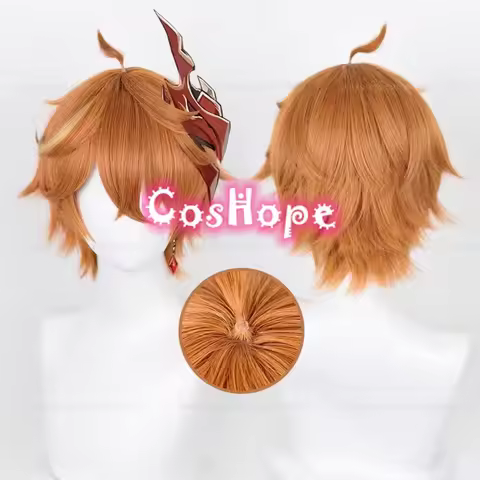 Tartaglia Cosplay Wig 30cm Short Orange Brown Wig Cosplay Anime Cosplay Wigs Heat Resistant Synthetic Wigs