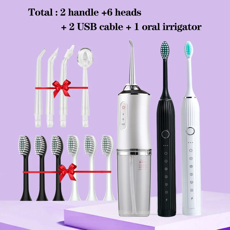 GeZhou Electric Sonic Toothbrush & Water Flosser USB Charge Waterproof 3 Modes 3 Brush Heads Toothbrushes Teeth Cleaner