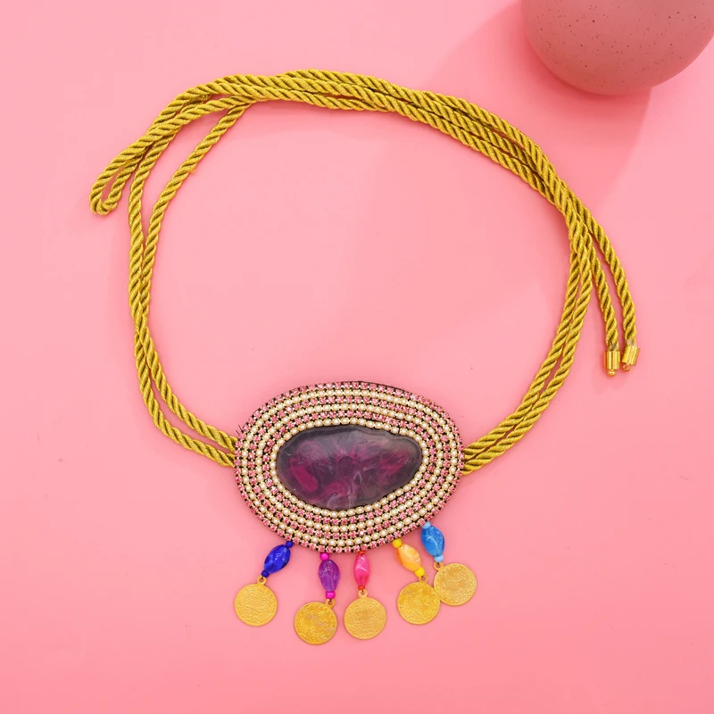Bohemia Tether Set With Diamonds Stone Waist Chain Colorful Gemstone Tassel Pendant Fashion Women Accessories