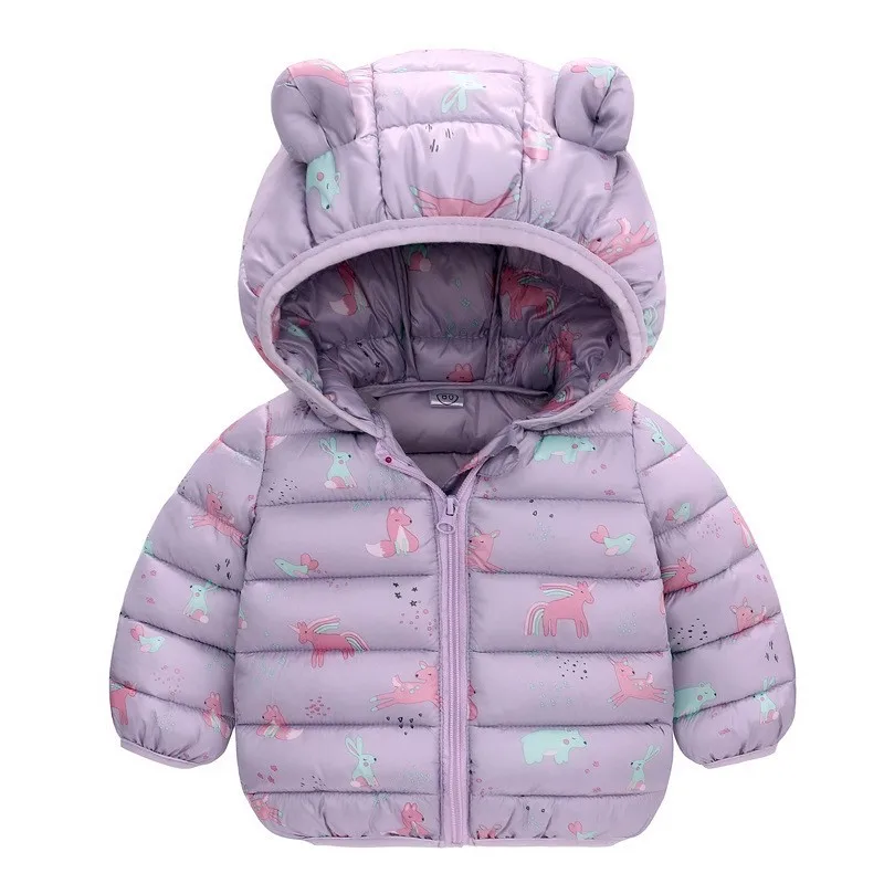 Nuovo autunno inverno Unicorn Girls Jacket 2 colori Full Print Rabbit Bear Sika Deer Hooded Keep Warm Coat For Girl