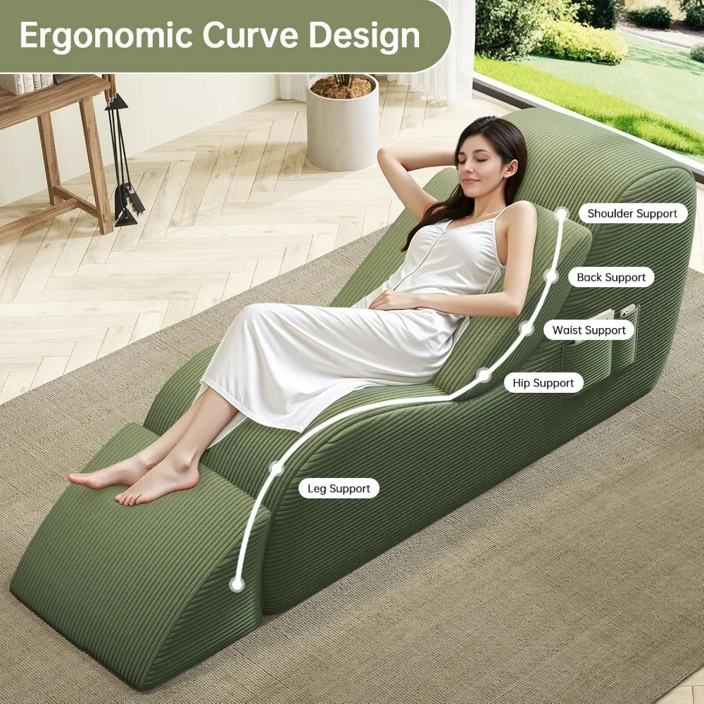 كراسي اليوغا للبالغين، كرسي استرخاء مريح داخلي مع وسادة قطنية، عثماني، جيوب جانبية، رغوة عالية الكثافة، بدون عظم #4