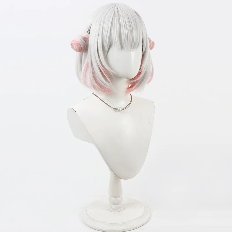 Suou Patra Cosplay Wig Vtuber Gray Pink Short Heat Resistant Synthetic Hair Halloween Role Play Party Carnival + Free Wig Cap - view 3