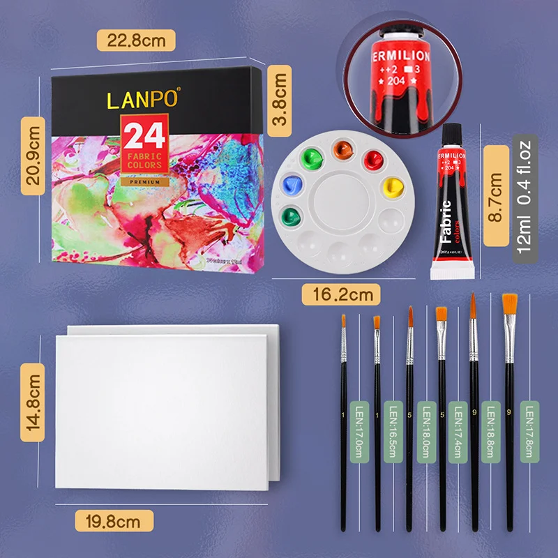 Conjunto de Pigmento Acrílico Têxtil, Pintura a Cores Impermeável para Artistas Crianças Estudantes Iniciantes e Pintores, Art Supplies Kit, 12 24 Cores