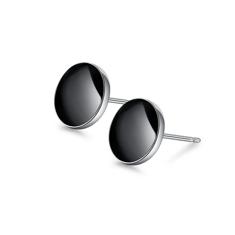 Minimalist Simple Round Black Stud Earrings For Women Men Copper Epoxy Tiny Ear Nail Stud Piercing Earring Accessories 7mm / 9mm