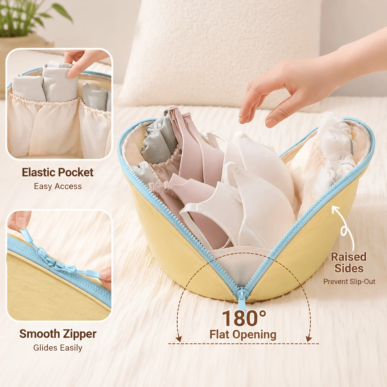 3-in-1 Tassel Velvet Bra Storage Bag, Color-Block Underwear Organizer Pouch for Travel, Dustproof Socks Bra Bag