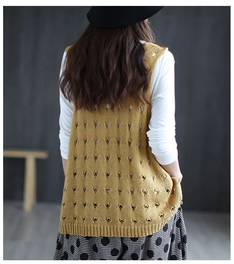 Round Neck Thin Retro Knitted Vest for Women Loose and Slimming 2021 Versatile Vest Sweater Knitted Sweater Women\'s Clothing