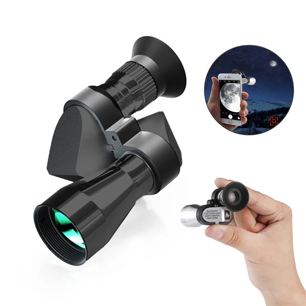 8x20 HD Mini Pocket Zoom Monocular Telescope Outdoor Mobile Phone Corner Telescope Low Light Night Vision for Hunting Camping