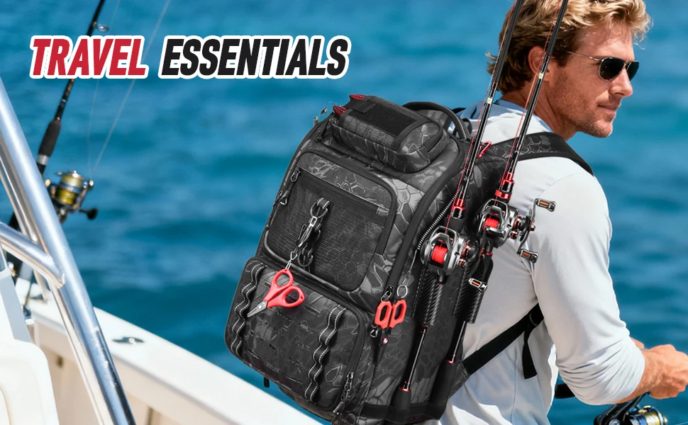 40L Wasserdichter Angelrucksack mit 4 Köderboxen Multifunktionaler Fisch-Tackle-Rucksack Köder-Organizer Aufbewahrungstasche für Outdoor-Wanderungen – Detail 1