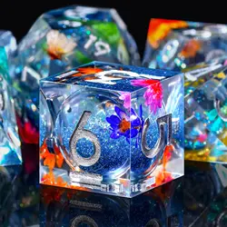 7pcs Handmade Resin Polyhedral Dice Set for DnD, Semi-Transparent RPG Dice for Board Games, Dungeon and Dragons Dice D20 D12 D10