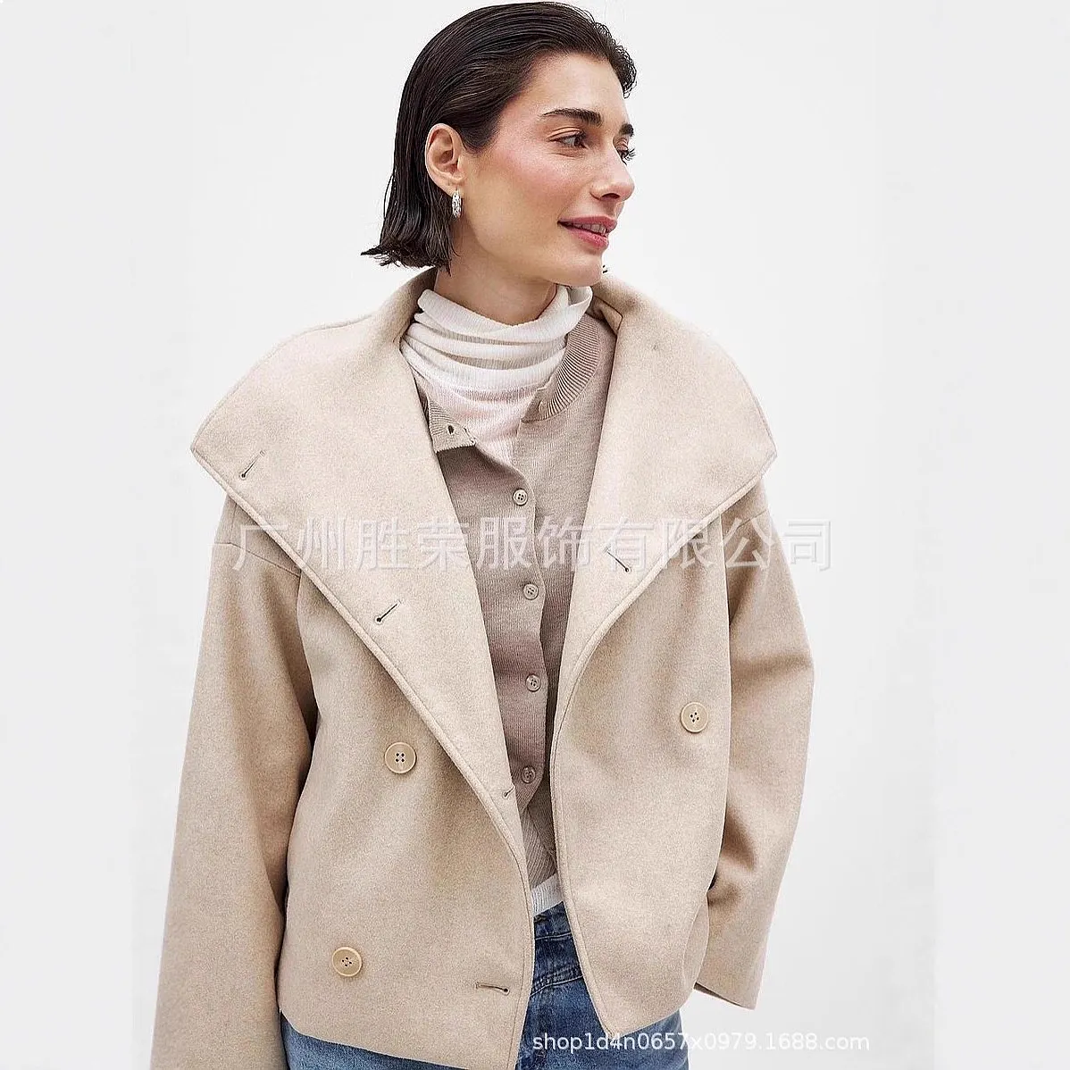 Short Double Face Wool Coat Women Fall Winter Outerwear Elegant Streetwear Coats