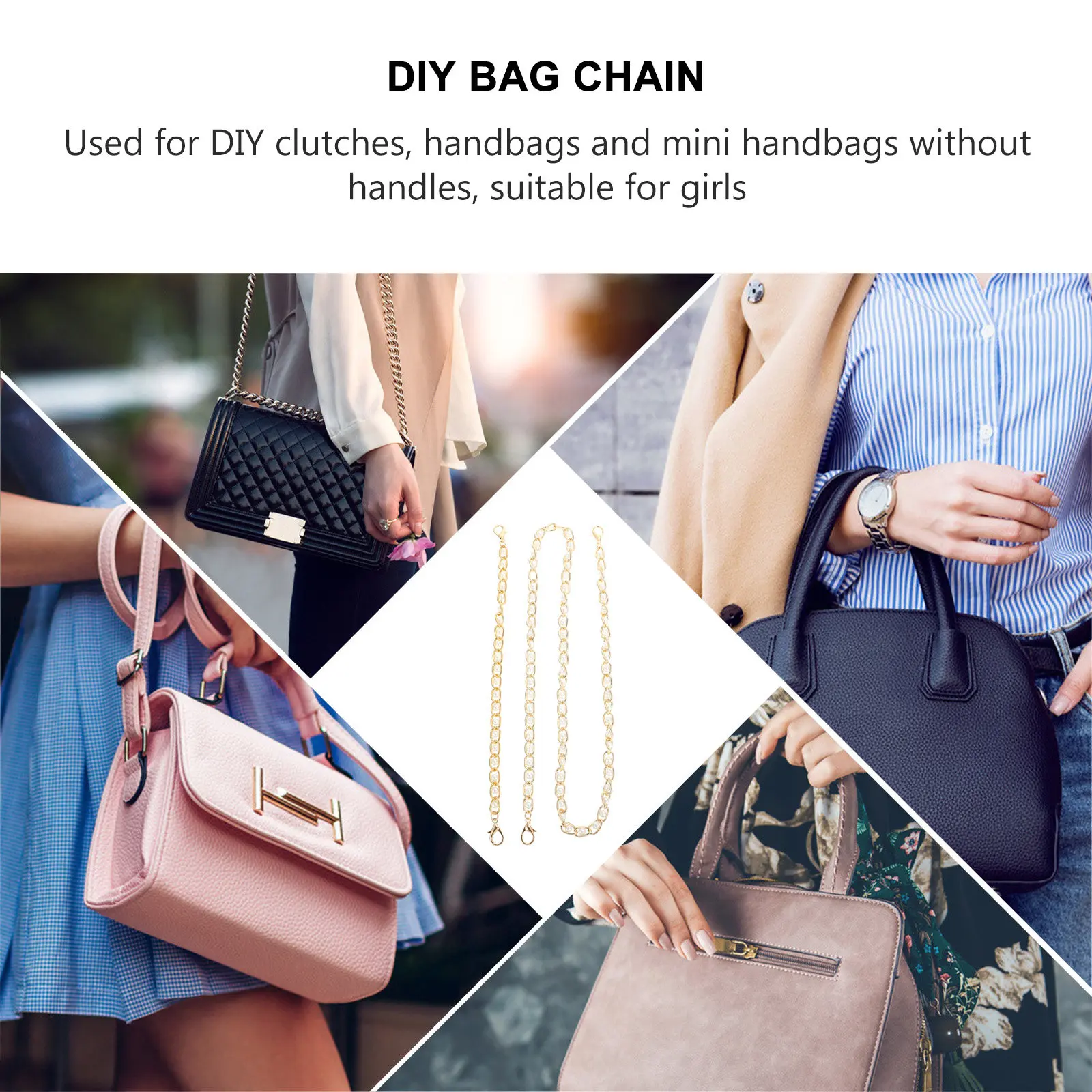 

2Pcs Bag Pearls Chain Classic Design Easy Installation Cross Body Bag Replacement Strap Handbag Handle Pearls Handbag Handle