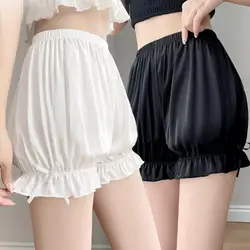 Women High Waist Ruffle Cuffs Safety Shorts Pants Pumpkin Lantern Shape Loose Bottoming Shorts Summer Thin Bloomers 안전반바지