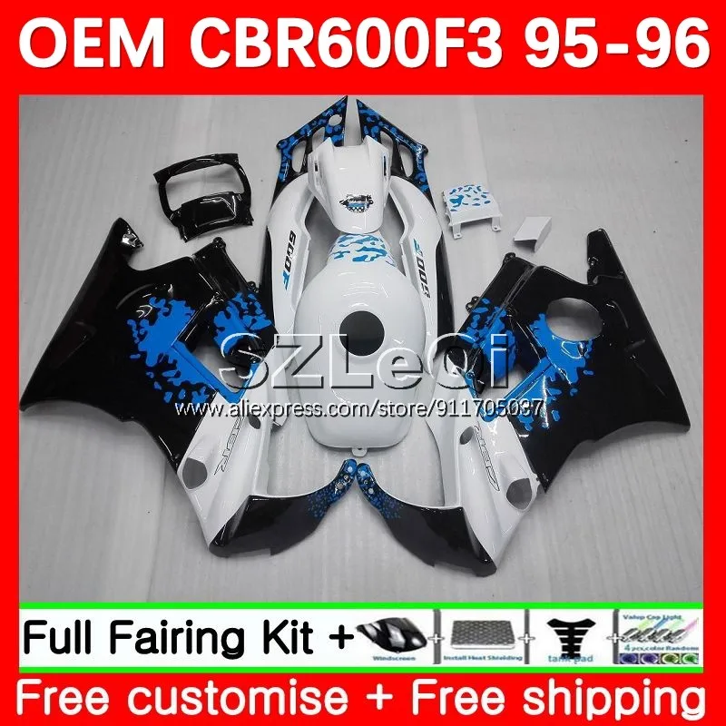 Injection Body +Decal For HONDA CBR 600F3 600 CBR600 F3 FS CC 34No.12 CBR600F3 White blue 95 96 CBR600FS 1995 1996 OEM Fairing