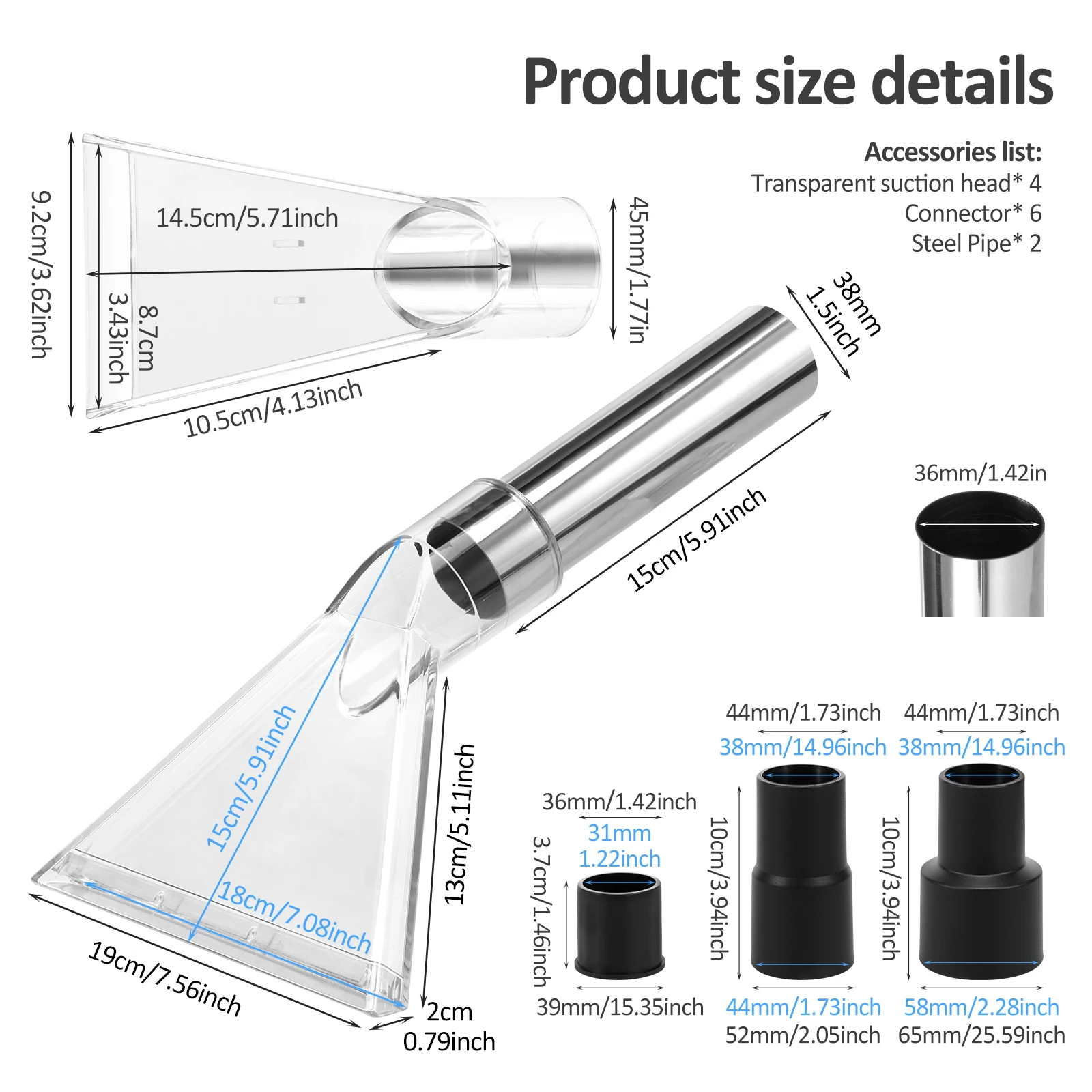 2Set Reusable Vacuum Extractor Attachment Universal Vacuum Extraction Nozzle Kit Car Detailing Vac Head Tool for Carpet Cleaning