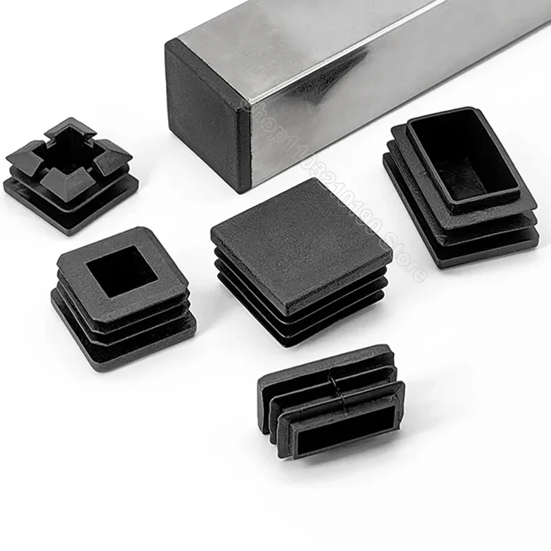 Tapas de extremo ciego rectangulares de plástico negro, tapón de tubo de acero, almohadillas para patas de muebles, insertos de tubo cuadrado,