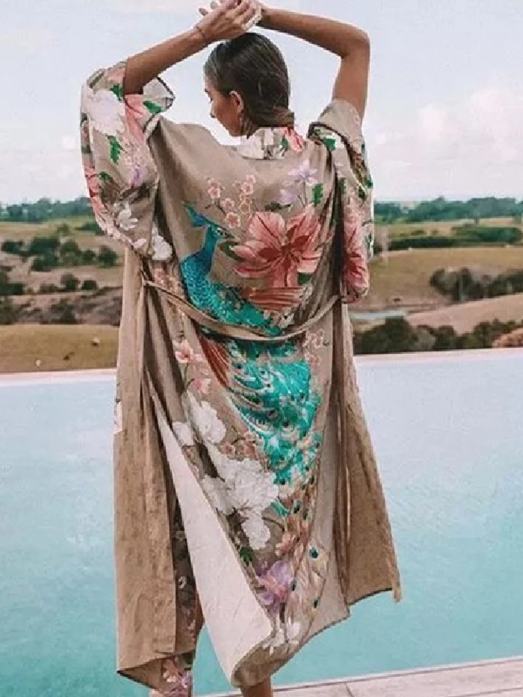 2023 Boho długa sukienka plażowa letnie kobiety tunika sukienki kimono strój kąpielowy Cover Up stroje kąpielowe spódnica Robe De Plage A137