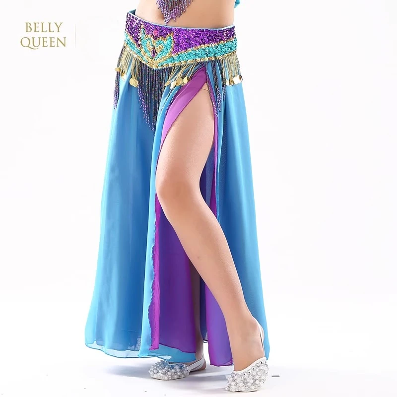 Spersonalizowany Nowy Strój do Tańca Brzucha dla Dzieci, Kostium do Występów Tańca Indyjskiego, Spódnica z Podwójnym Rozcięciem, Dwukolorowa Spódnica Dziecięca