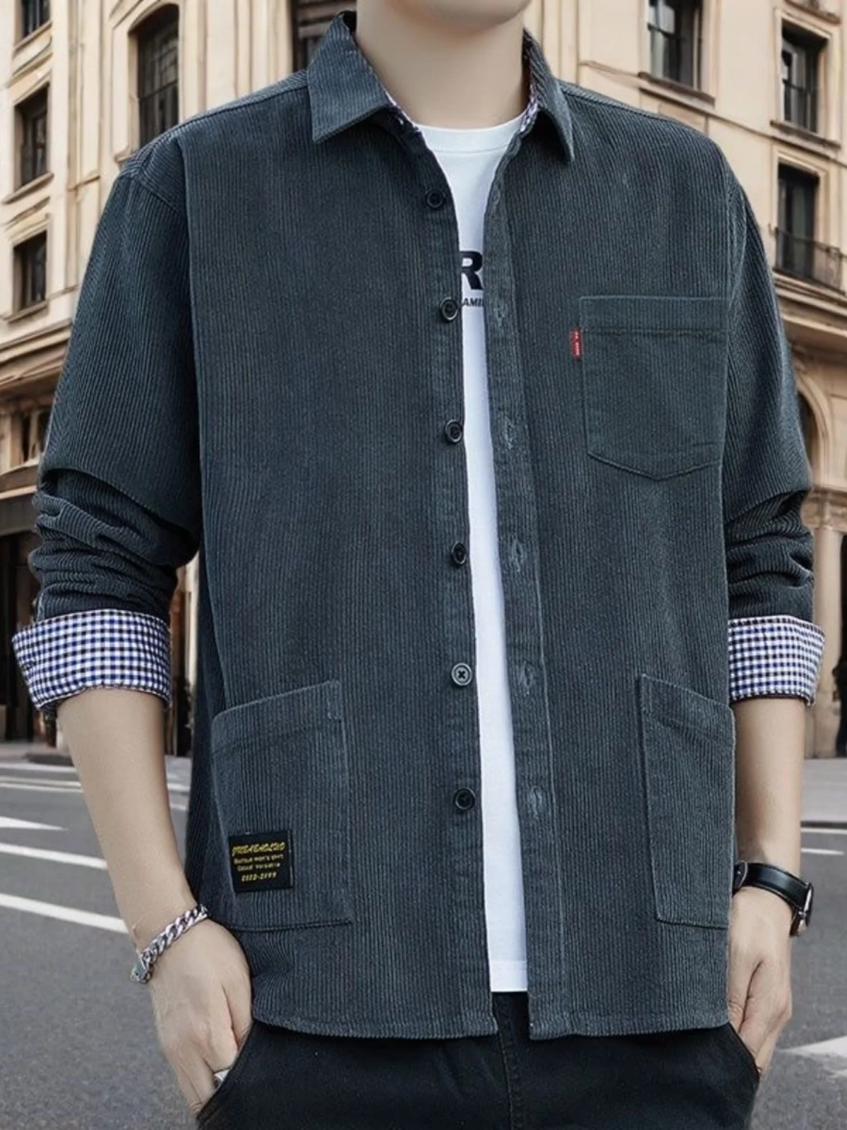 Retro Japanese Style Long Sleeve Corduroy Shirt Men's Autumn Spring Casual Versatile Workwear Jacket Loose Fit Fashion Urban ...