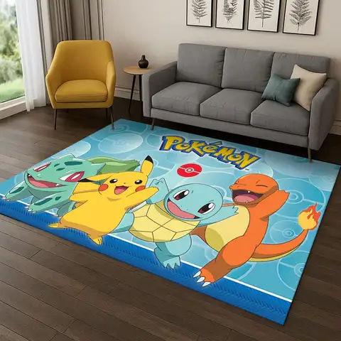 Pokemon Pikachu monster Cartoon Cute Child Carpet Rug for Living Room Bedroom Playroom Decor Non-slip Game Floor Mat Gift To K