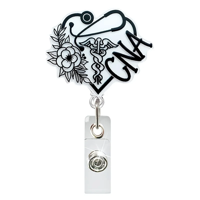 1pc cute teacup black cat retractable badge clip, 2D acrylic with durable nylon cord, suitable for office workers, nurses