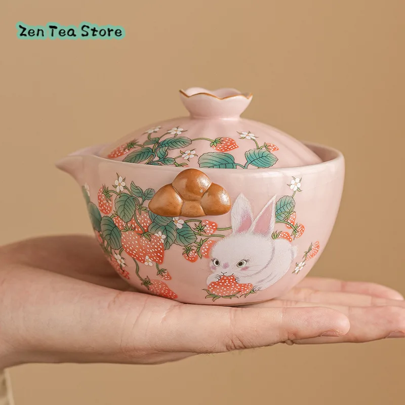 Strawberry Rabbit Ru Kiln Teapot Tea Ladies Tea Set Kung Fu Tea Pot High Appearance Level Chinese Ceramic Hand Grip Pot