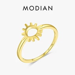 MODIAN 925 Sterling Silver Classic Sun Ring Hollow Stackable Fashion Gold Color Sunshine Jewelry For Women Vacation Gifts