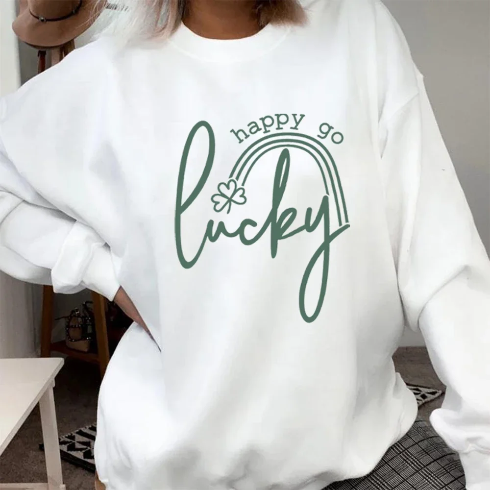 Shamrock Lucky Pullovers St Patricks Day Sweatshirt Happy Go Lucky Hoodies Lucky Rainbow Irish long sleeve