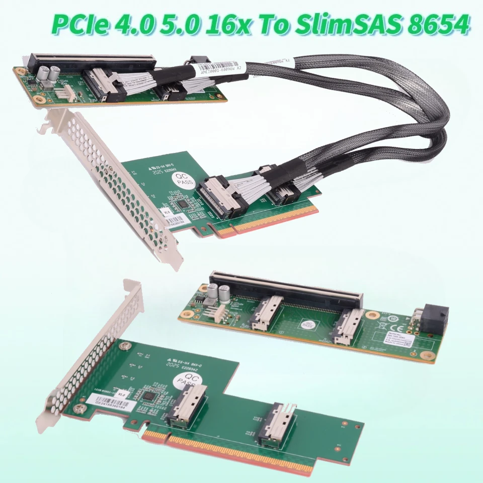 PCIe 4.0 5.0 16x To SlimSAS SFF-8654 Board External Expansion Adapter MCIO Split Card GPU Discrete Graphics/Network Card X16/ X8