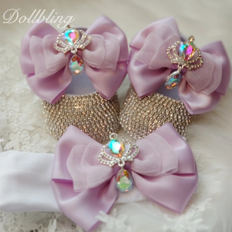 Unicorn Inspired Gorgeous Purple Lolita Bowknot Royal Crown Design AB Crystal Newborn Crib Shoes Gifts for Christening