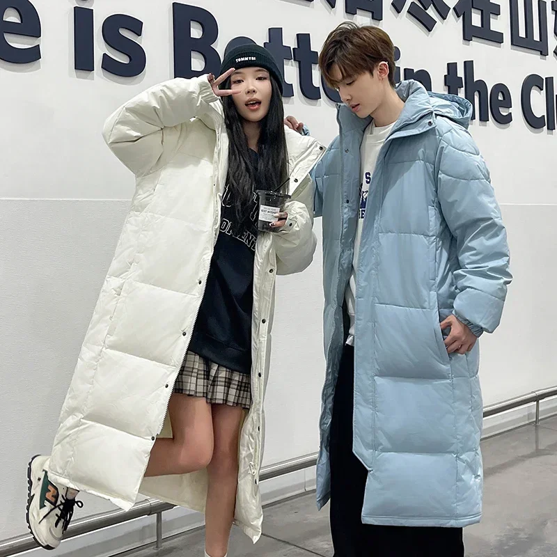 Winter White Duck Jacket Casual Fashion Couple Outdoor Travel Versatile Hooded Coat Simple Solid Color Men's Women's Clothing