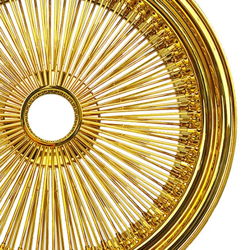Cross Lace Spokes Gold Wheel Chrome