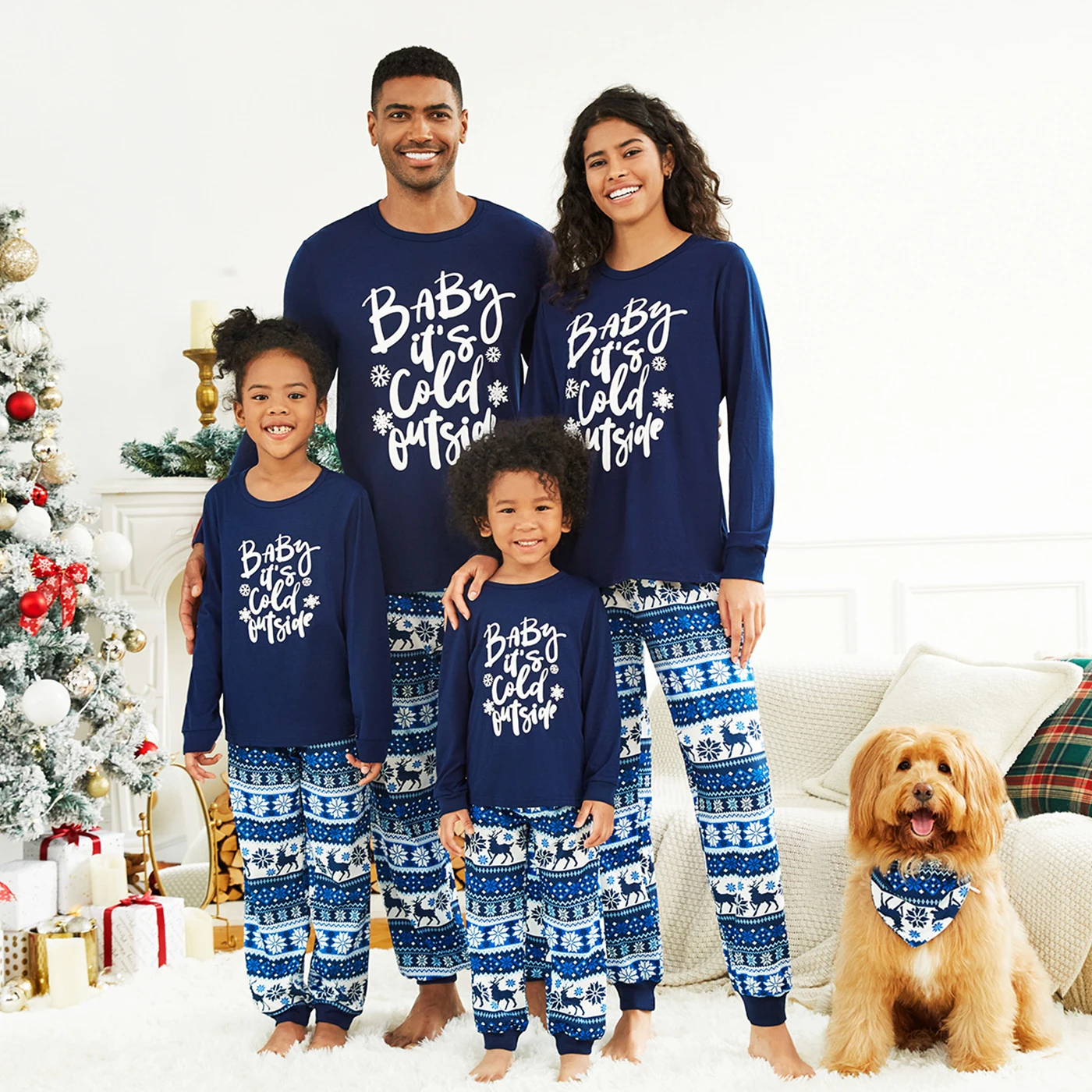 

PatPat Mosaic Family Matching Letter Top Reindeer Pants Christmas Pajamas Sets
