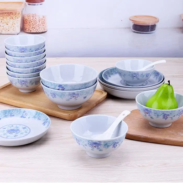 Red Trillium Crystal Jade Porcelain High Footed Bowl 45 Inch 6 Inch Rice Soup Noodle Bowl Chinese Style Dinnerware Set
