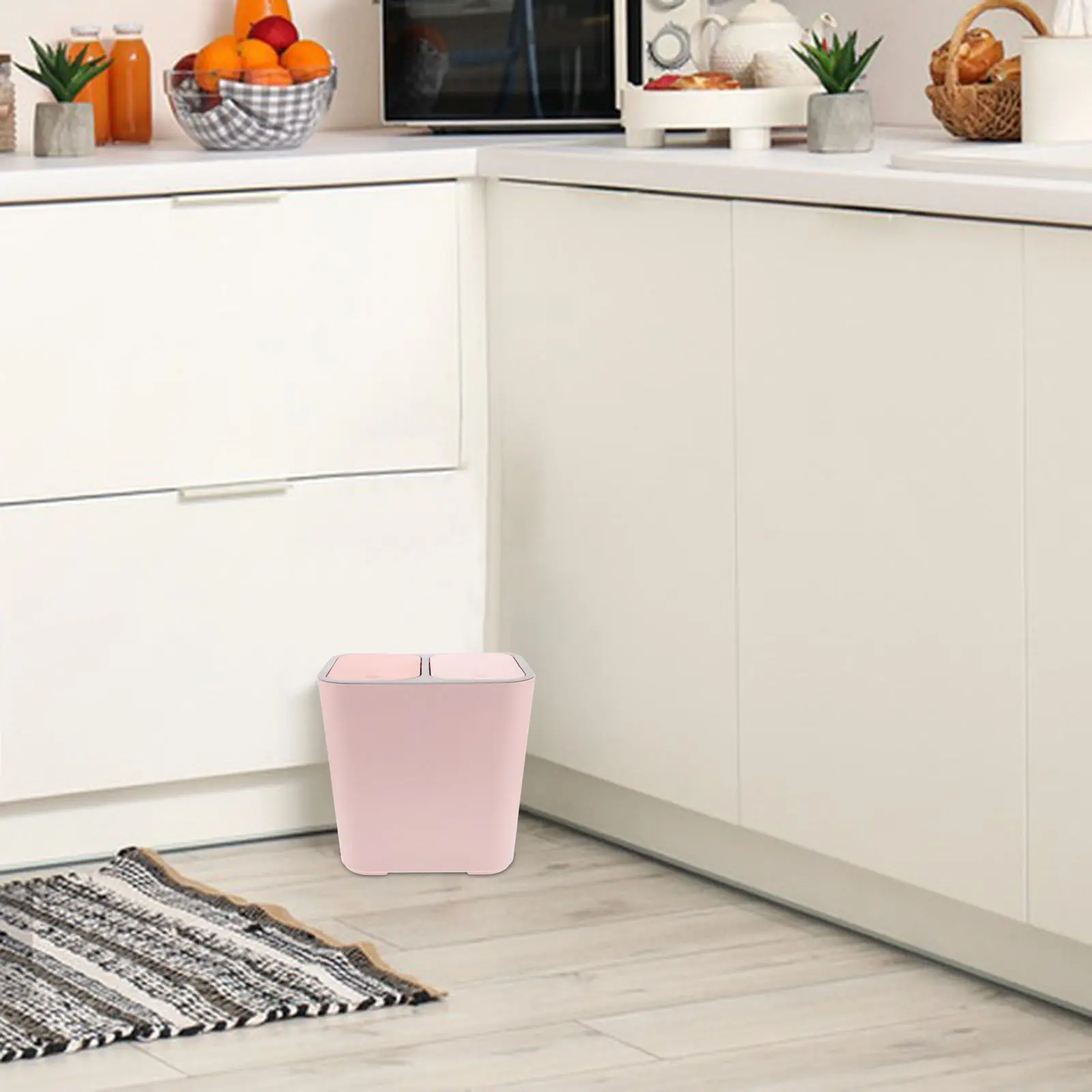 

Thickened Dual Compartment Trash Can with Pop Up Lid for Dry Wet Waste Kitchen Living Room Organization Bin Kitchen