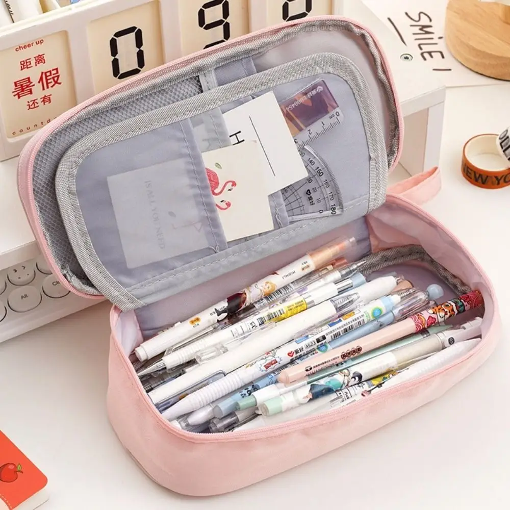 

Large Capacity Pencil Cases Grid Pocket Double Layer Students Pen Bag Multi-compartment Pen Slot Stationery Storage Pouch