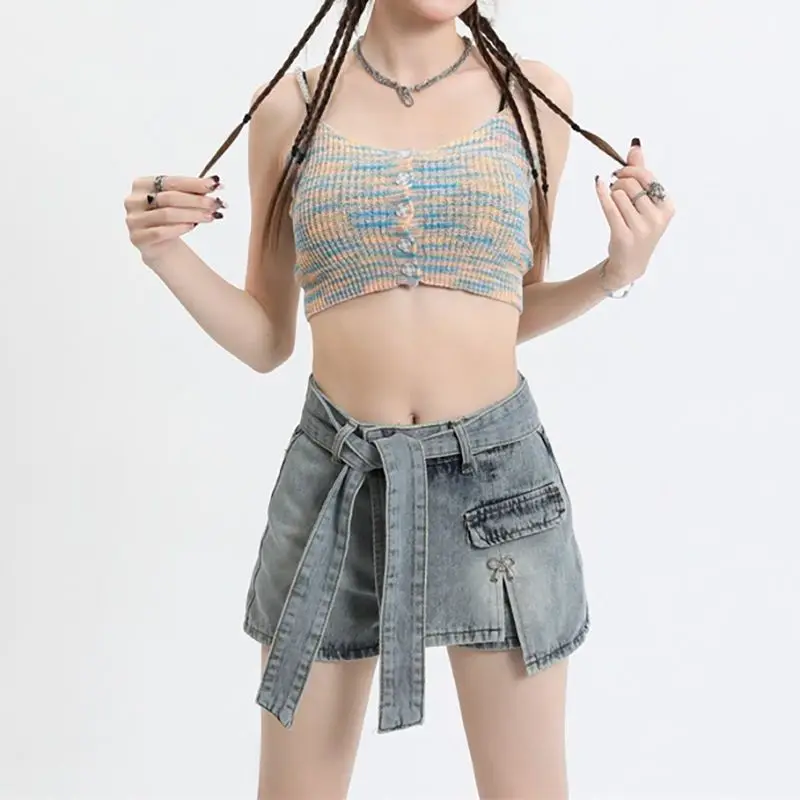 Irregular Denim Strap Skirt For Women New Summer Design Hot Girls High Waist Skirt Pants Slim Short Skirt