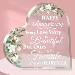 New Acrylic Transparent Heart Plaque Sign Happy Anniversary Gifts for Her Him Years of Marriage Gift 10th,15th,20th,30th,50th