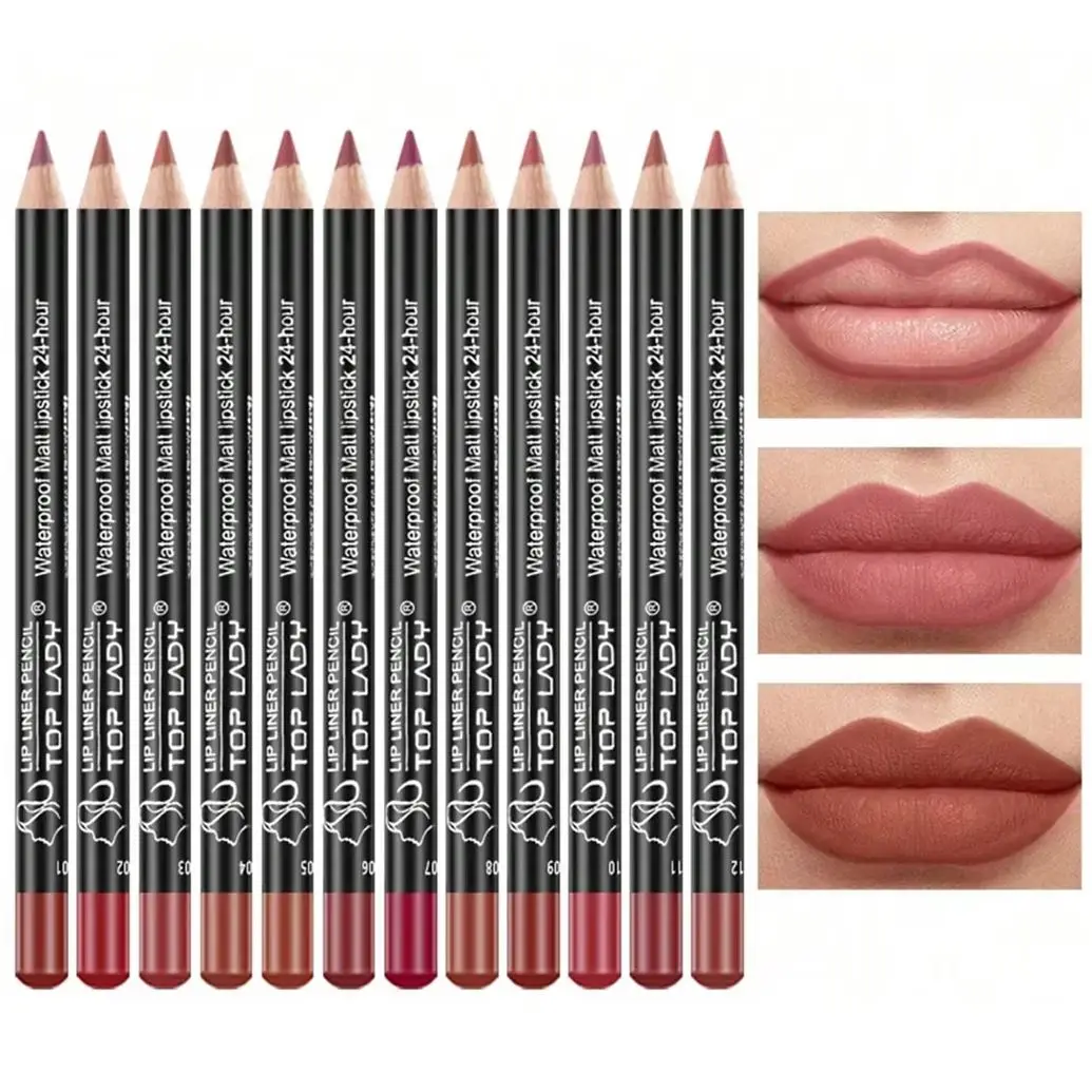 

12pcs Lip Liner Pen 12 Colors Professional Lip Liner Pencil and Matte Lip Non-stick Cup Nude Lipstick Pencil SET lip liner set