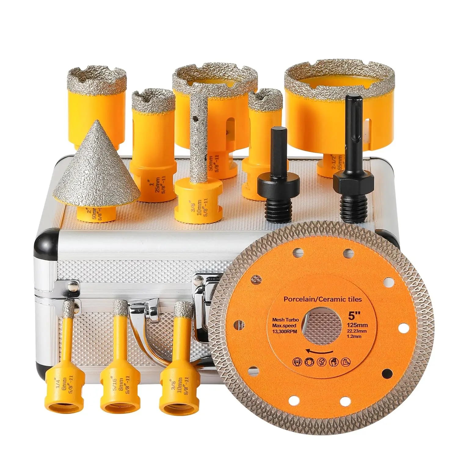 

13Pcs Diamond Core Drill Bits Set,Vacuum Brazed Hole Saw Kit 5/8""-11 Thread For Marble Ceramic Porcelain Tile Tools Kit