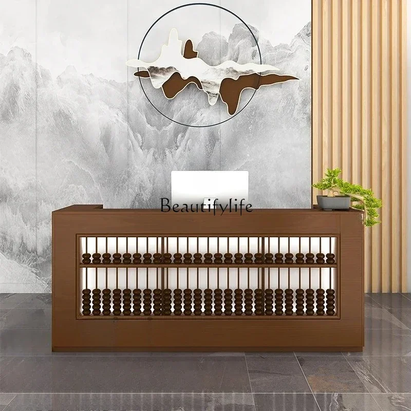 LXNew Chinese abacus cashier, retro solid wood teahouse restaurant health beauty foot therapy hotel, reception deskSSS