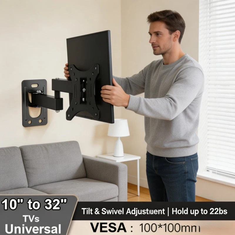 Soporte de Pared Ajustable para TV de 10"-32" LED LCD, para Uso en Casa u Oficina, 10kg, VESA 100x100
