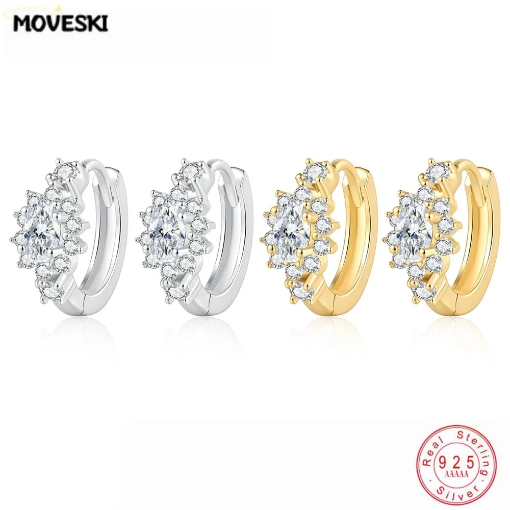925 Sterling Silver Oval Moissanite Cluster Huggie Hoop Earrings Luxury Wedding Party Jewelry Gift for Women