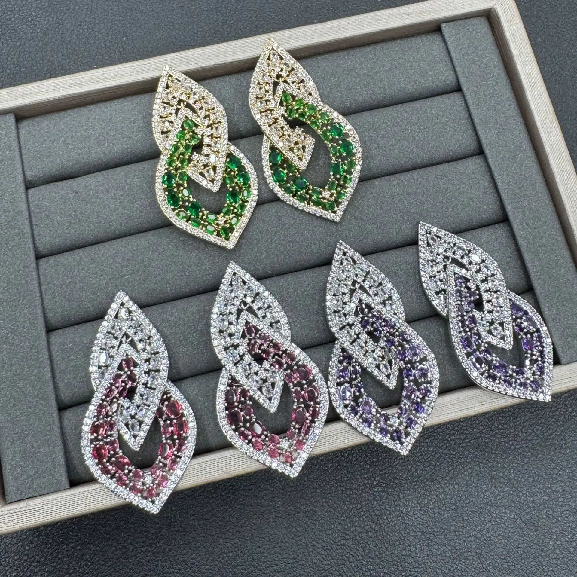 

unique fashion earrings for women luxury jewelry red green purple cubic zirconia pendant earrings wedding party gift female