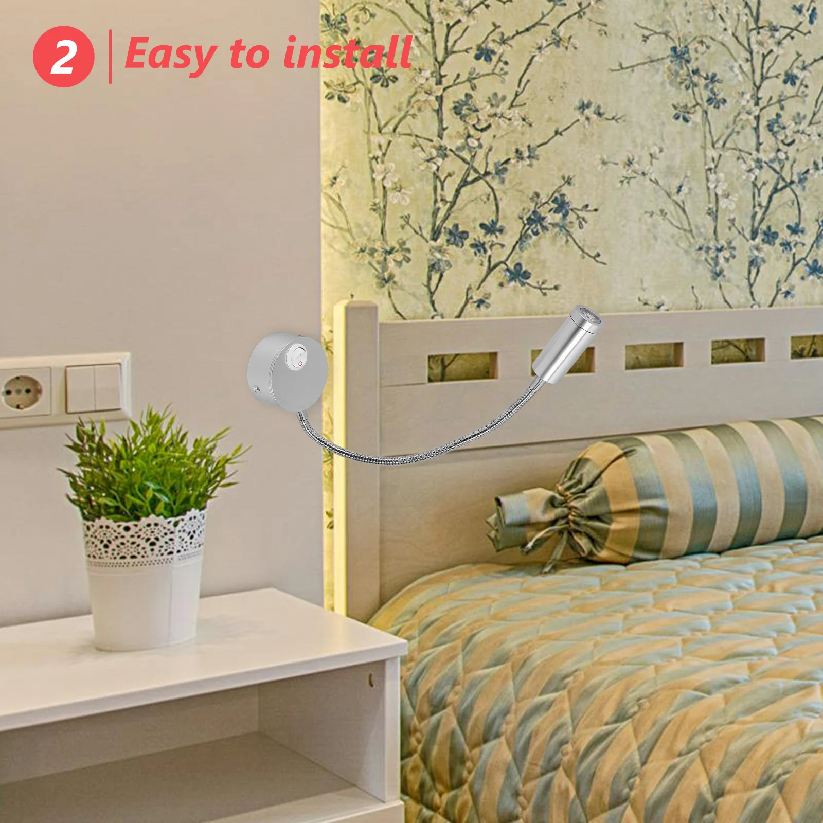 

Warm White 3W Flexible Arm LED Wall Lamp 30Cm Tube 360 Rotation Home Study Bedroom Decor Light Ac 85-265V 200Lm