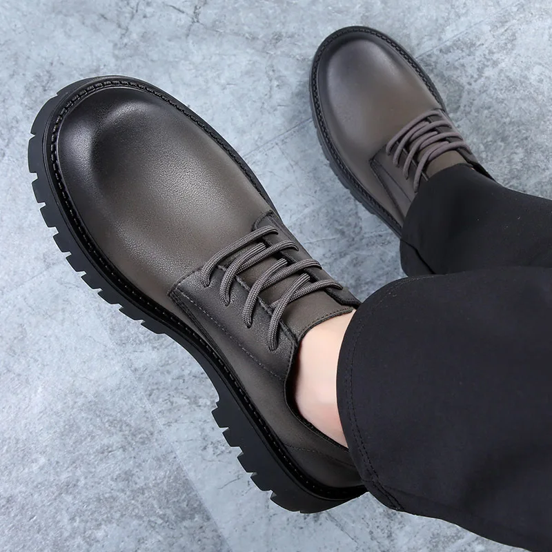 Round Toe British Casual Men's Boots,Low Cut Breathable Men's Youth Workwear Trend,Korean Version Business Anti Slip Men's Shoes