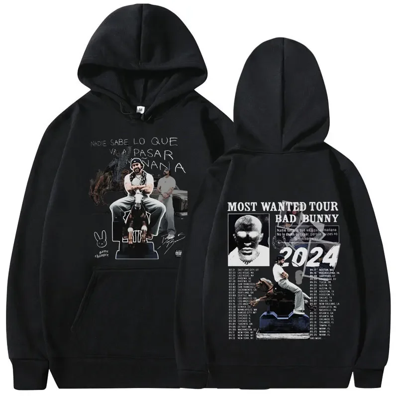 Bad Bunny Hoodies Most Wanted Tour 2024 Nobody Knows What Manana's Going To Go Sweatshirts Men Hip Hop Oversized Hoodie Streetwe