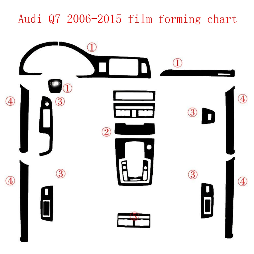 For Audi Q7 2006-2015 Interior Central Control Panel Door Handle 5D Carbon Fiber Stickers Decals Car styling Accessorie