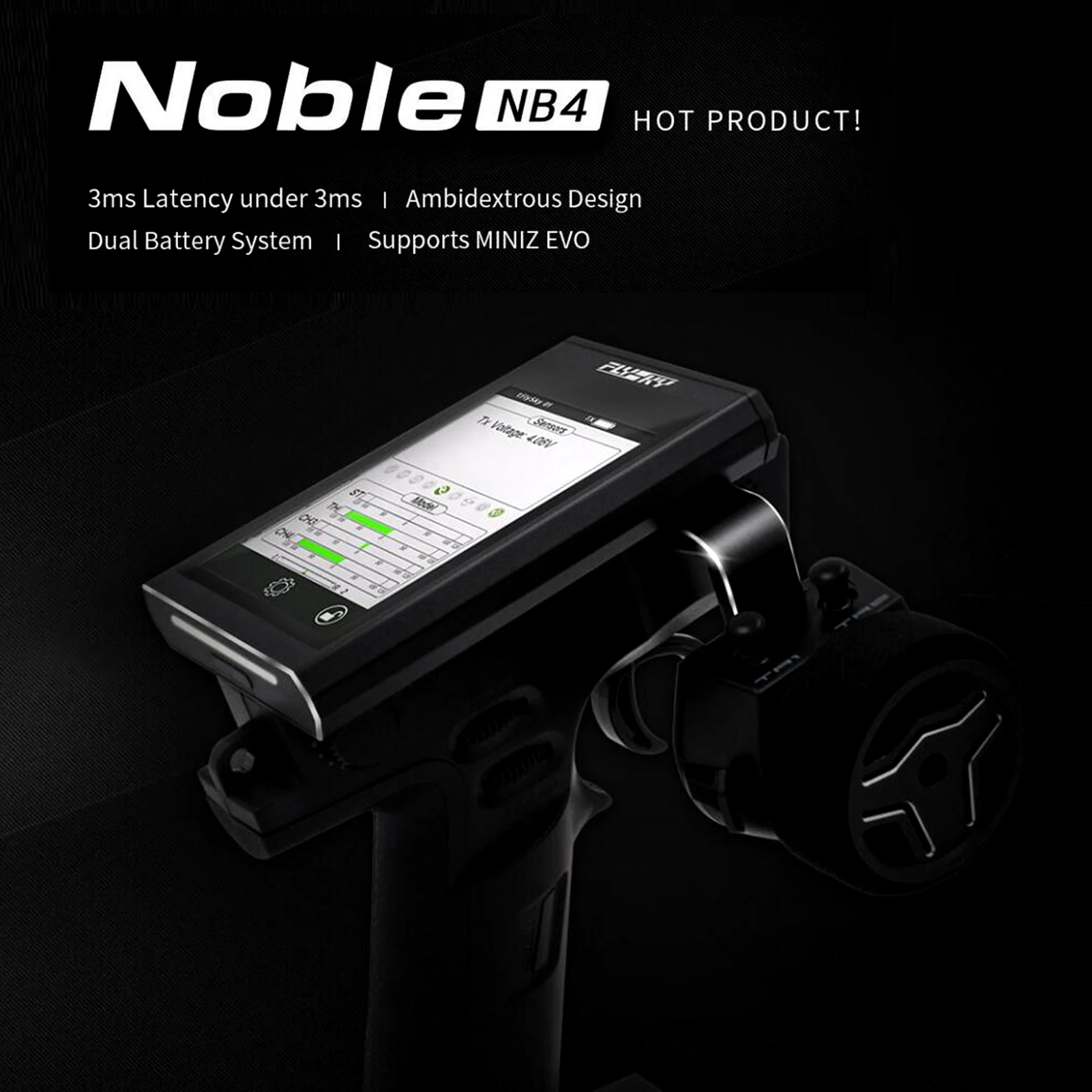 

Радиопередатчик FLYSKY NB4 PRO Noble 2.4G 18CH AFHDS 3 с 3,5-дюймовым сенсорным экраном для управления радиоуправляемыми машинками