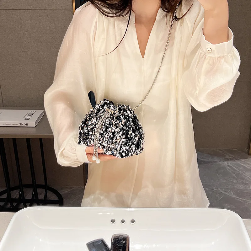 New Good-looking Personality Sequin Women's  Bucket Bag Bright Eyes Style Fashion Crossbody Dinner Single Shoulder Bags