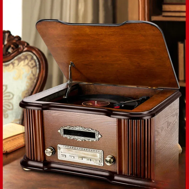 Phonograph retro living room solid wood vinyl record player bluetooth audio record player